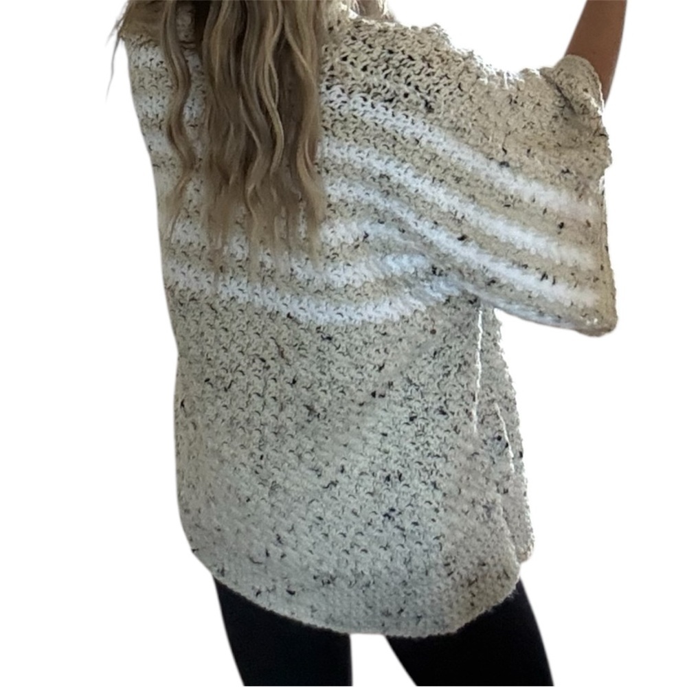 Handmade knitChunky Oversized Cardigan Sweater Cream Speckled Cozy Open Front OS - Picture 3 of 7